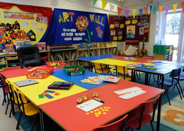 Bright colorful elementary school class