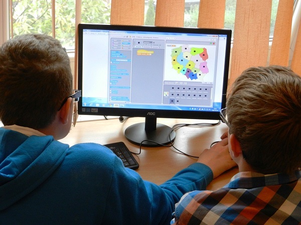 Students using a computer