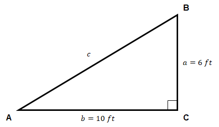 The Two Legs Of A Right Triangle Are 6 Ft And 10 Ft Determine The Length Of The Hypotenuse And The Angle Opposite To The Short Side Study Com