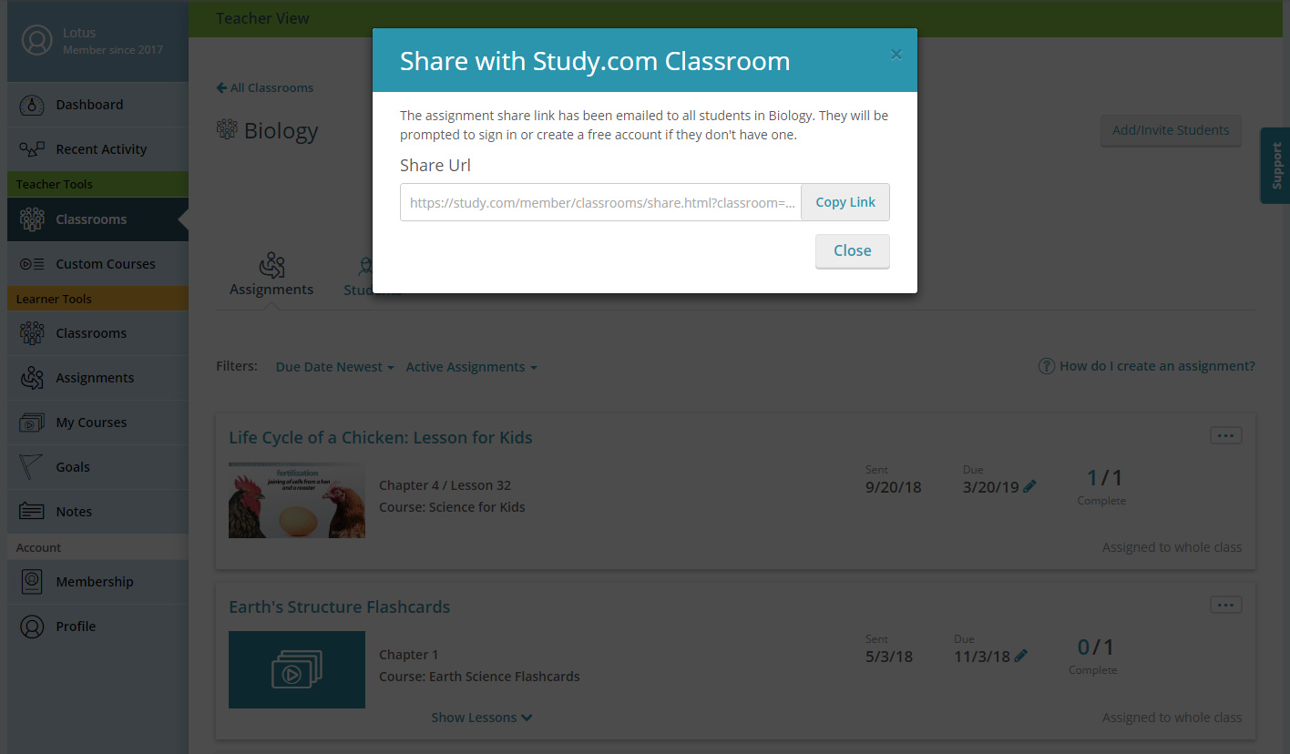 How do I get a share link for an assignment? : Study.com